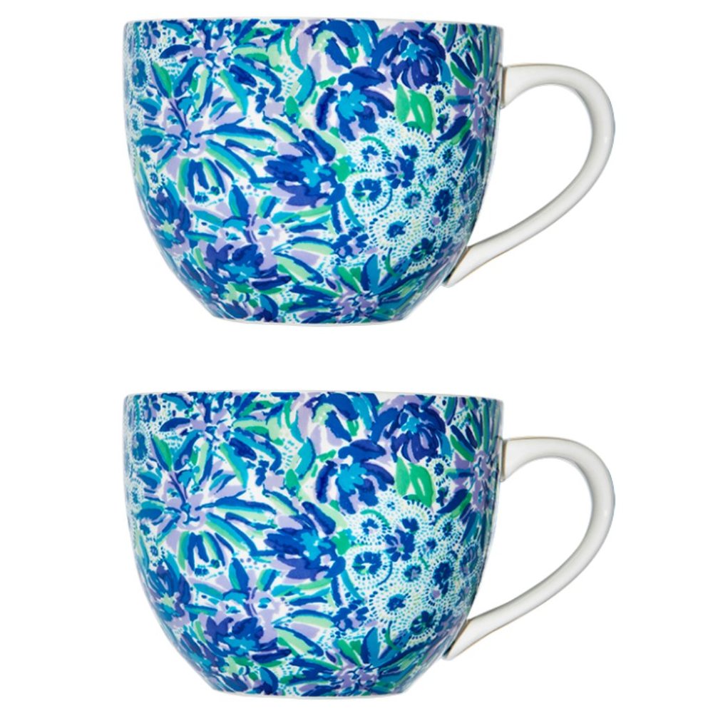 LILLY PULITZER Ceramic Coffee Tea Cups - Set of 2